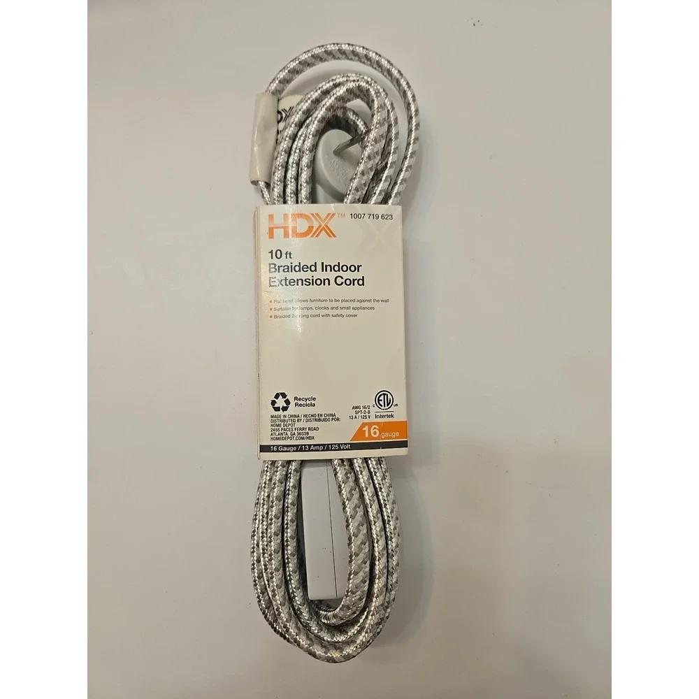 HDX 10 FT Braided Indoor Extension Cord 16 Gauge 125V 13 Amp 2 Prong